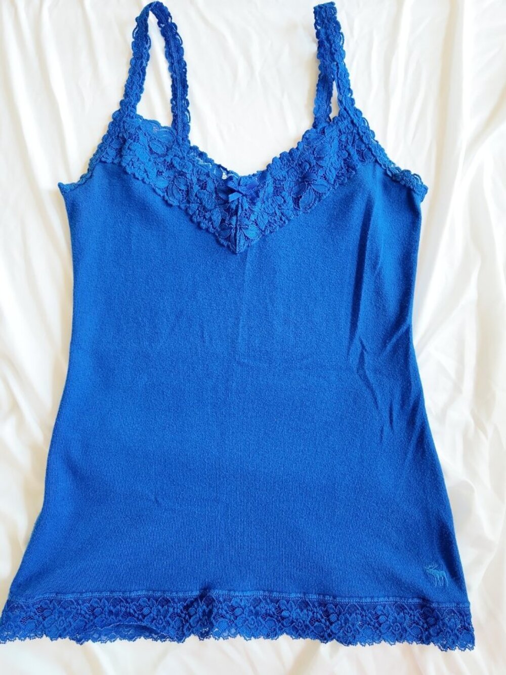 Abercrombie Camisole Lace Trim Ribbed Y2K Coquette Cotton Royal Blue Tank Size L